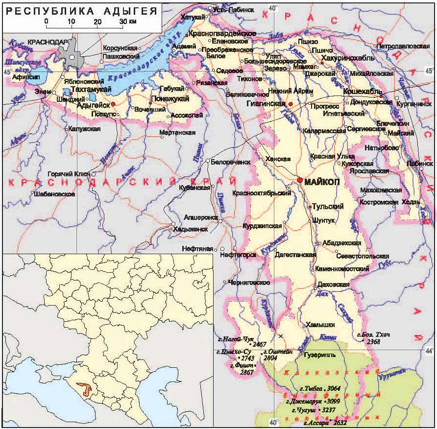 Кубань на подробной карте России
